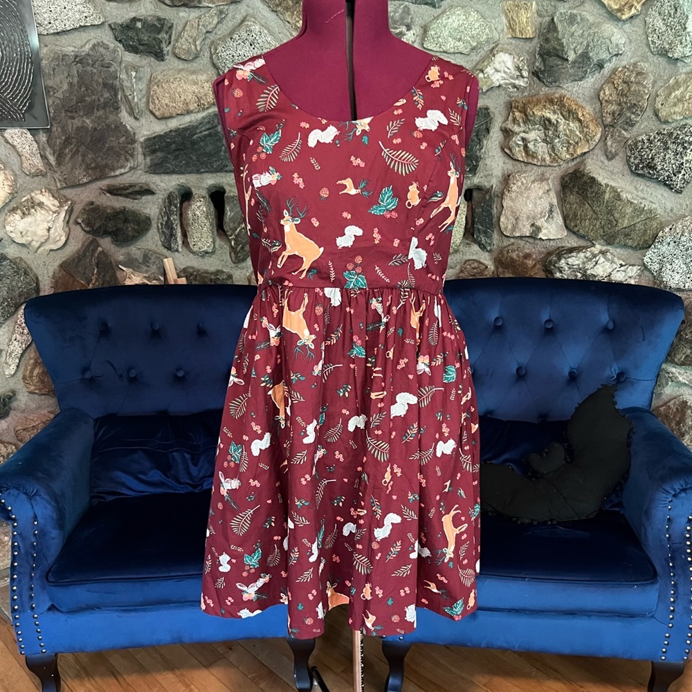 ModCloth fit and flare xl woodland creature dress